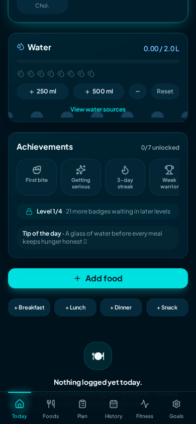 Water tracking in the original CalorieSmart app